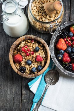 Fresh summer breakfast, granola and berries