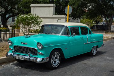 Classic american car park on street in Havana,Cuba