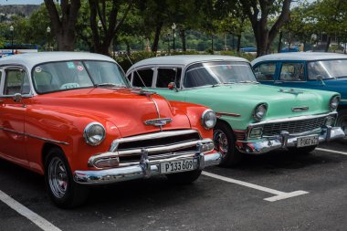 Classic american car park on street in Havana,Cuba