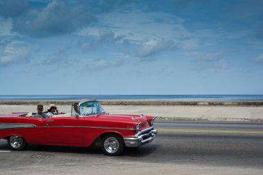 Classic american car drive on street in Havana,Cuba
