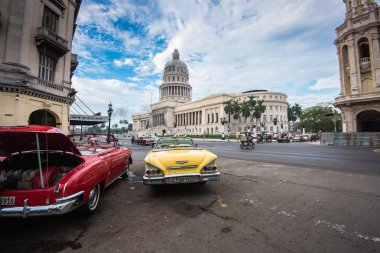 Classic american car and Capitolio landmark in Havana,Cuba