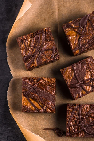 Homemade artisan dark chocolate brownies — Stock Photo, Image