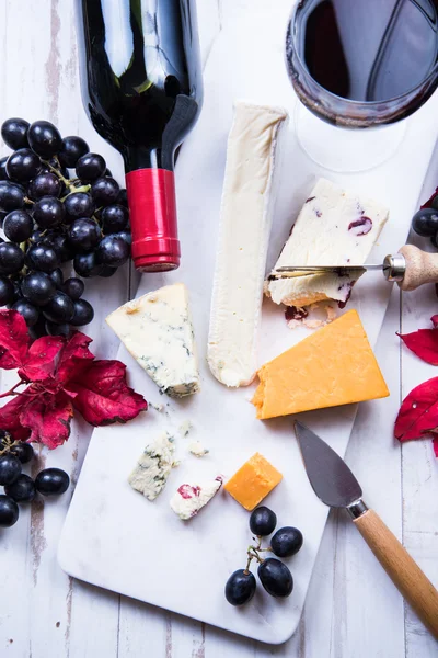 Autumn snack selection with cheese and wine — Stock Photo, Image