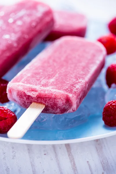 Házi készítésű málna popsicles lemez — Stock Fotó