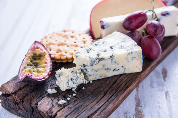 Cheese selection with fresh fig