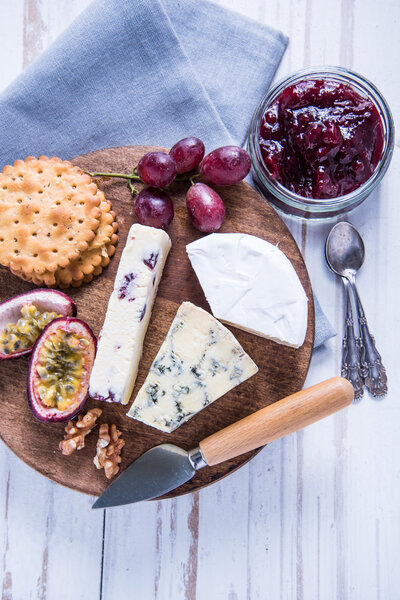 Farm fresh cheese selection on board