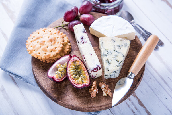 Farm fresh cheese selection on board