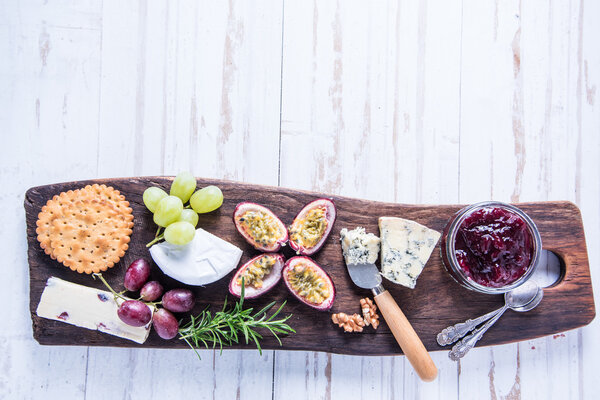 Farm fresh cheese selection on board