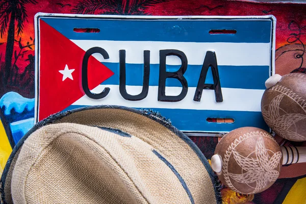 Panama Hat Maracas Travel Cuba Concept — Stock Photo, Image