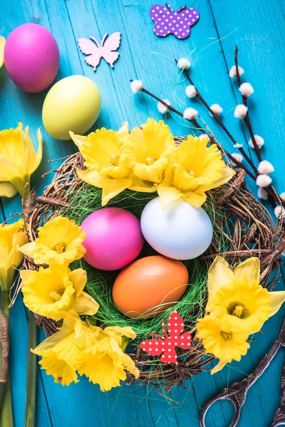 Bahar yuva ile boyalı yumurta — Stok fotoğraf