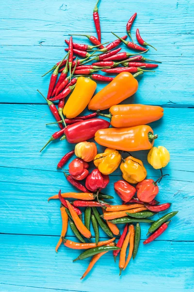 Muitas pimentas coloridas e vibrantes — Fotografia de Stock