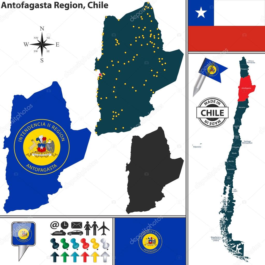 Mapa de Antofagasta, Chile — Archivo Imágenes Vectoriales © sateda