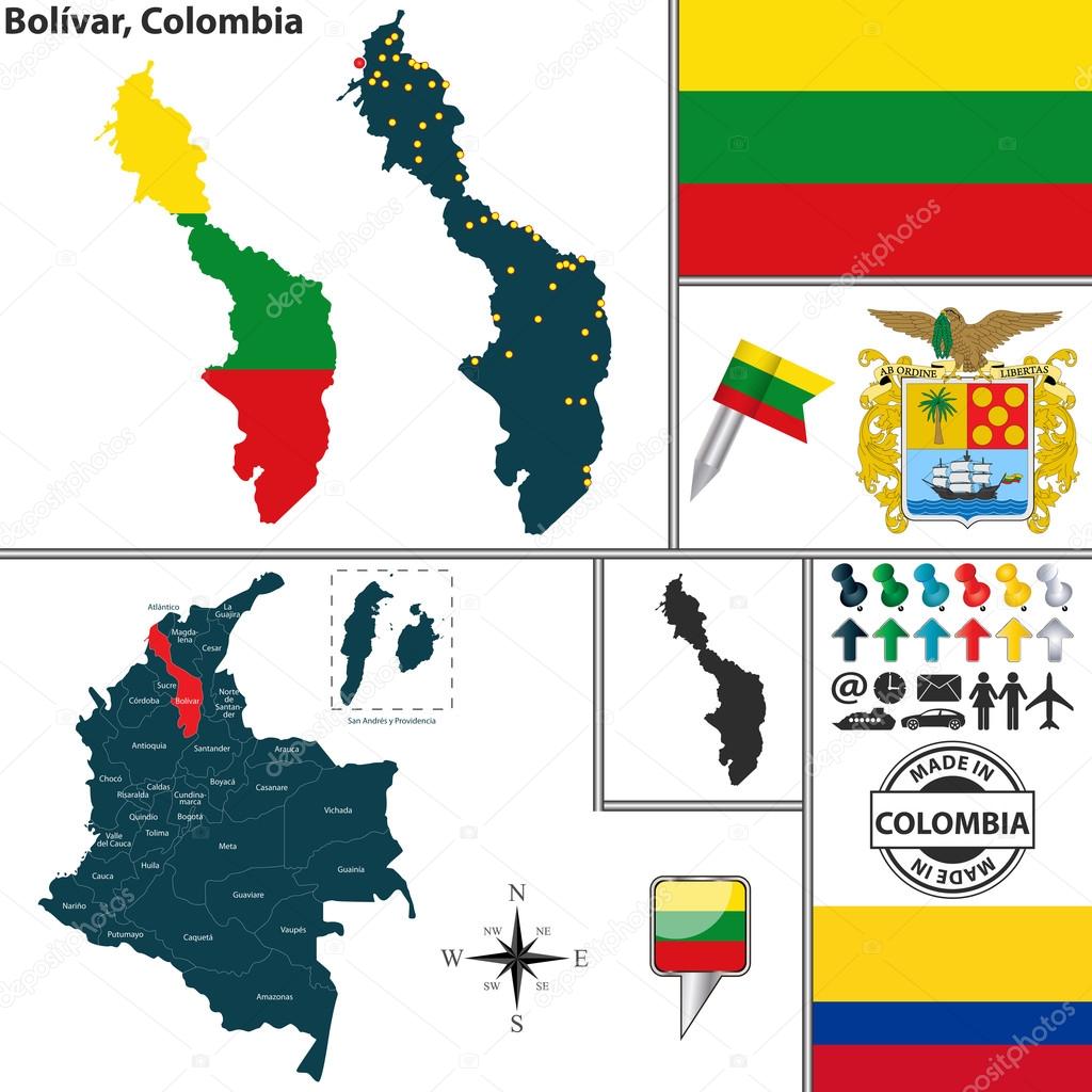 Mapa de Bolivar, Colombia — Vector de stock © sateda 66119901