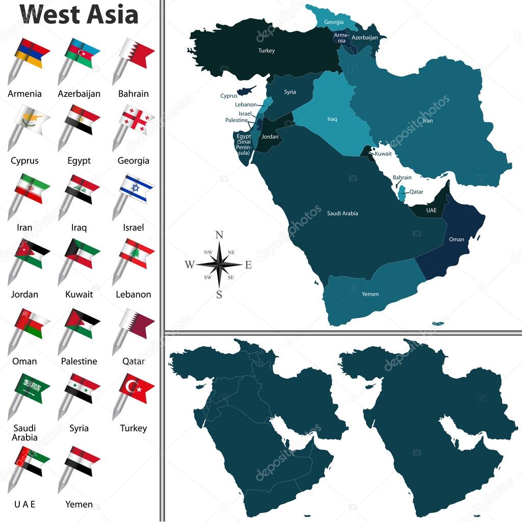 Political map of West Asia — Stock Vector © sateda #93962554