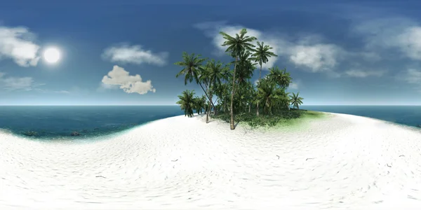 Панорама 360, море, тропический остров, пальмы, солнце — стоковое фото