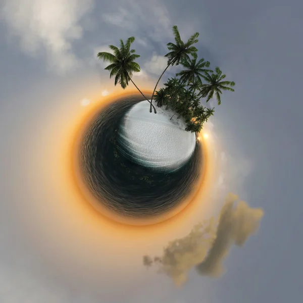 Маленькая планета, океан, тропический остров, пальмы — стоковое фото