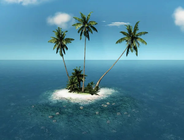 Tropický ostrov palm stromy 3d ilustrace — Stock fotografie