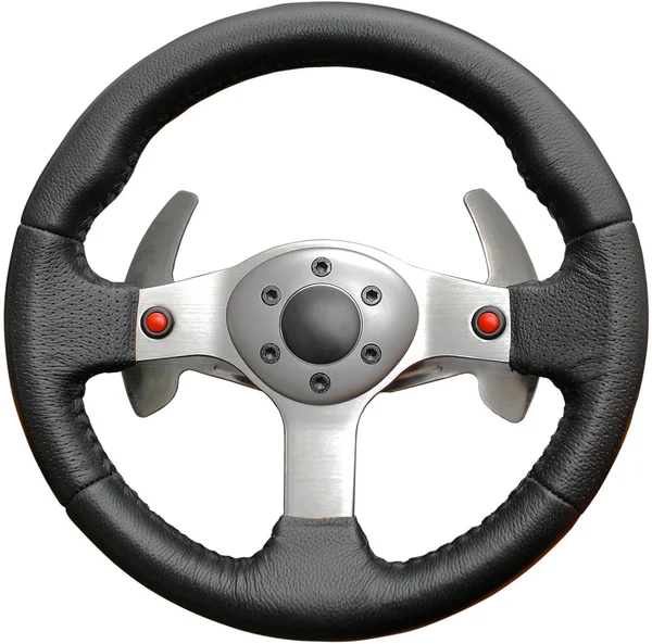 Beyaz bir arka plan üzerinde deri direksiyon simidi oyun