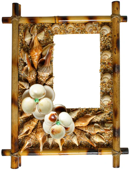 Photoframework from sea cockleshells and pearls — Stock Photo, Image