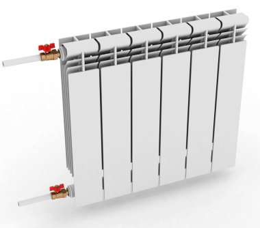 Beyaz arka plan 3d çizim üzerinde Oda ısıtmak için Radyatör