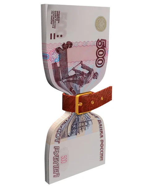 Pack of 500 rubles tighten belt — Stock Photo, Image