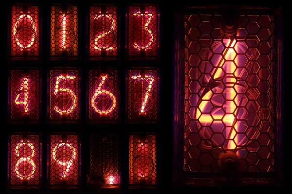 The real Nixie tube indicator a set of decimal digits. — Stock Photo, Image