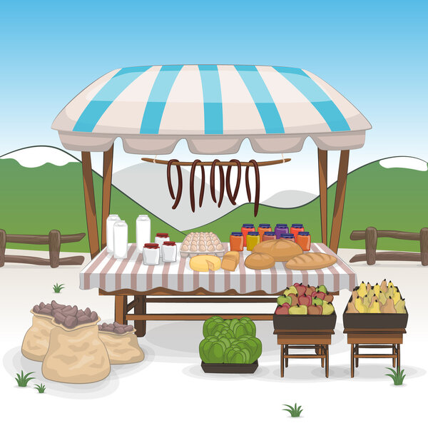 Рынок с био-продуктами и овощами стоит
