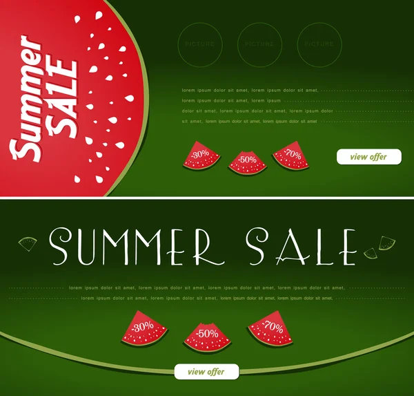 Venta de verano banners, sandía estilo — Vector de stock