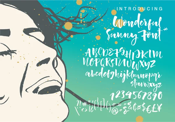 Napos Script. vektor ábécé. Kézzel rajzolt betűk, számok, jelek. Betűket az ábécé írt egy kefével. Nyári beach party poszter — Stock Vector