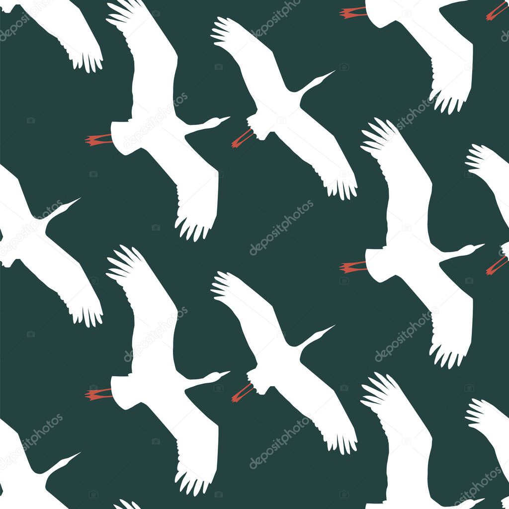 Flying cranes seamless pattern