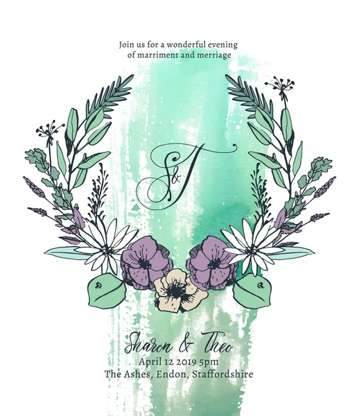 Hochzeitseinladungskarte Vorlage Vektor Illustration — Stockvektor