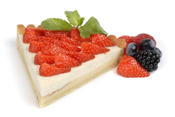 Strawberry cheesecake on white — Stock Photo, Image