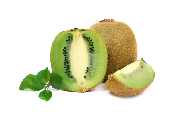 Fresh kiwi with green leaves on a white background Stock Image