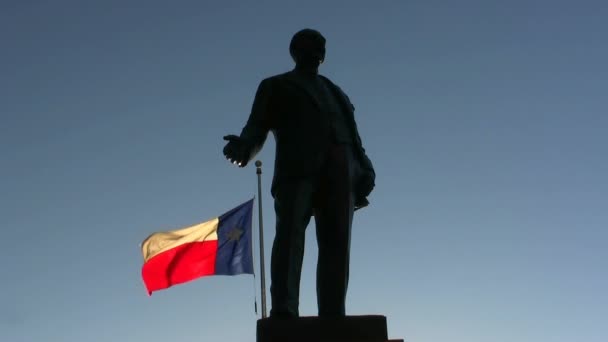 Bandiera e statua del Texas a Dealey Plaza, Dallas Texa — Video Stock