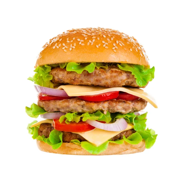 Großer Hamburger auf weißem Hintergrund — Stockfoto