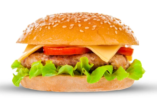 Cola en grote hamburger op witte achtergrond — Stockfoto