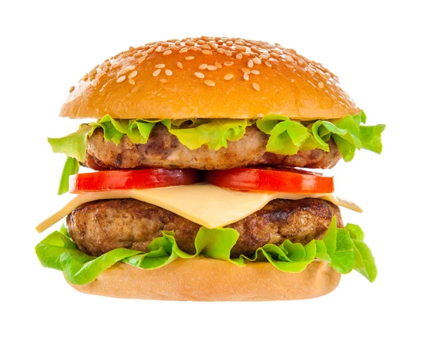 Cola en grote hamburger op witte achtergrond — Stockfoto