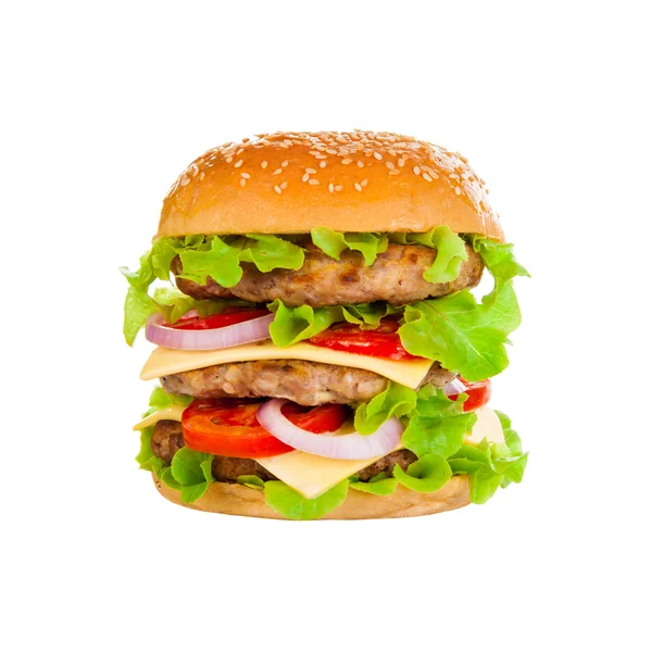 Кола и большой гамбургер на белом фоне — стоковое фото