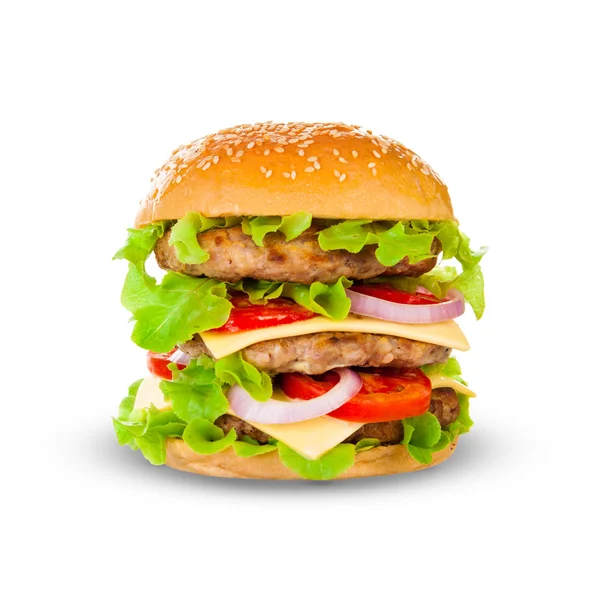 Grande hamburger su sfondo bianco — Foto Stock