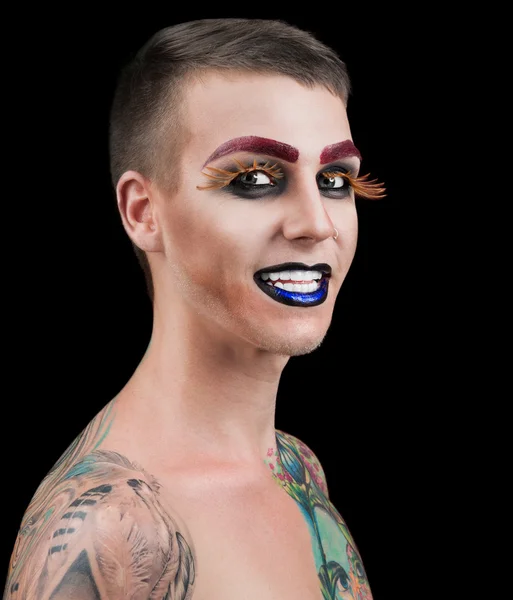 Handsome young man fashion model with make-up — Stock Photo, Image