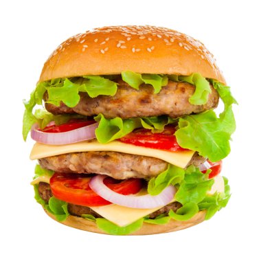 beyaz zemin üzerinde büyük hamburger