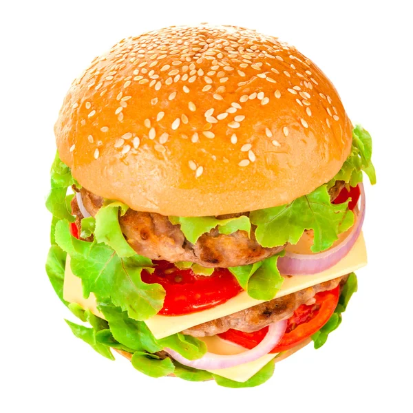 Big hamburger on white background — Stock Photo, Image