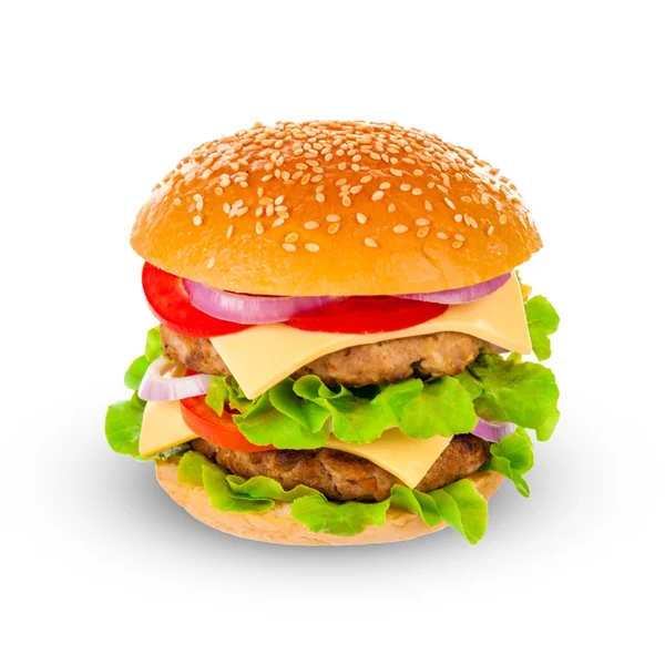 Big hamburger on white background — Stock Photo, Image