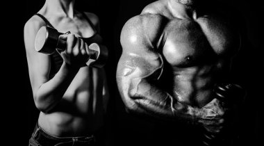 Bodybuilding. Man and  woman clipart