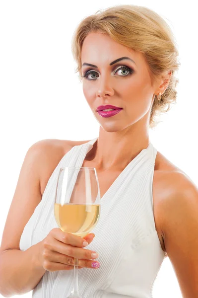 Młoda kobieta ze szklanką szampana — Zdjęcie stockowe