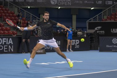 SOFYA - NOVEMBER 09.2020: Marin Ciliç (Hırvatistan), Bulgaristan 'ın Sofya kentinde düzenlenen ATP Sofya Açık turnuvasında 3-14 Kasım 2020