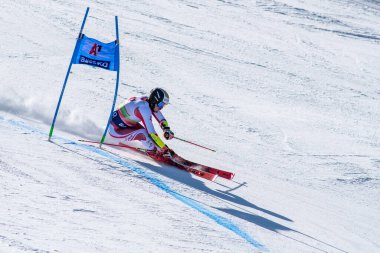 BANSKO, BULGARIA - 27 Şubat: Manuel FELLER (AUT) 27 Şubat 2021 tarihinde Bulgaristan 'ın Bansko kentinde Audi FIS Alp disiplini Dünya Erkekler Kayak Şampiyonası Erkekler Dev Slalom' da mücadele ediyor.