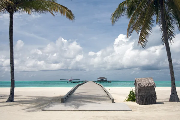 Maldives Vue Sur Plage Witn Hydravion Quai — Photo