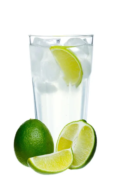 Mojito glass with sliced lime on white background — Stock Photo, Image