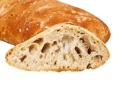 taze pişmiş İtalyan chiabatta ekmek üzerinde beyaz izole
